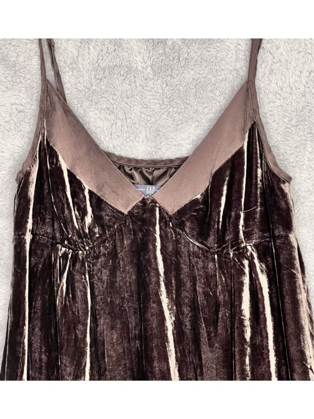 Gap Y2K Velvet Babydoll Slip Dress Sz 0 Chocolate Brown Silk Trim Dark Romantic